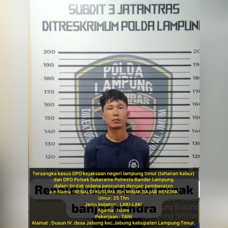 Polda Lampung Tangkap Buronan Kasus Pencurian dan Senjata Tajam