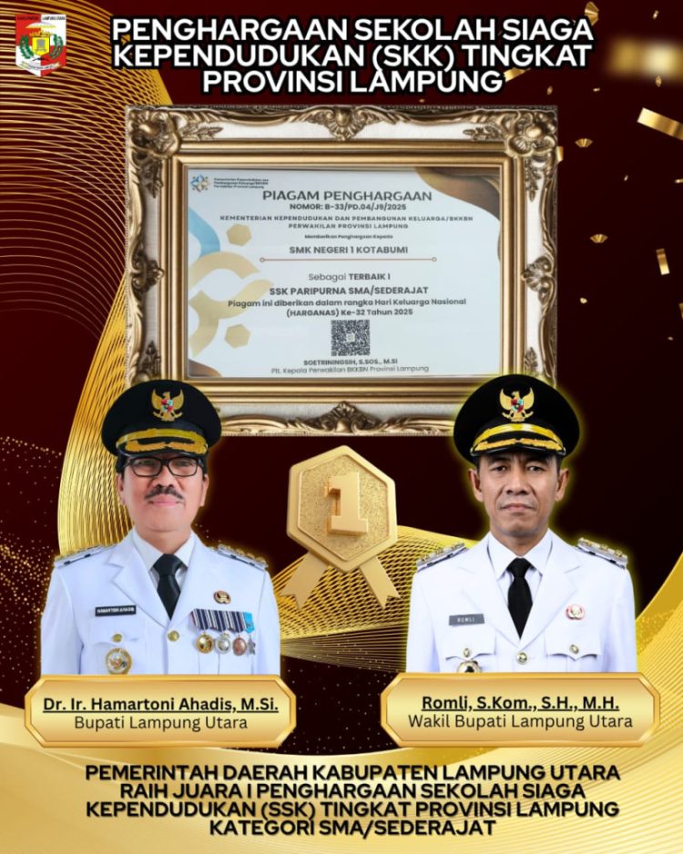 SMK Negeri 1 Kotabumi Raih Juara I Sekolah Siaga Kependudukan Provinsi, Lampung Utara Siap Laju ke Nasional