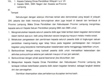 Disdikbud Lampung Keluarkan Larangan Siswa Ikut Demonstrasi, Memicu Kontroversi