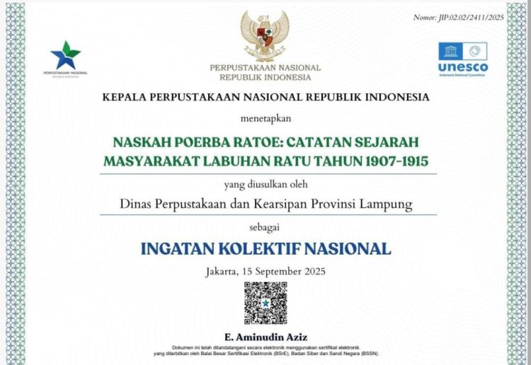 Dua Naskah Kuno Lampung Raih Sertifikat IKON 2025, Jadi Kebanggaan Nusantara
