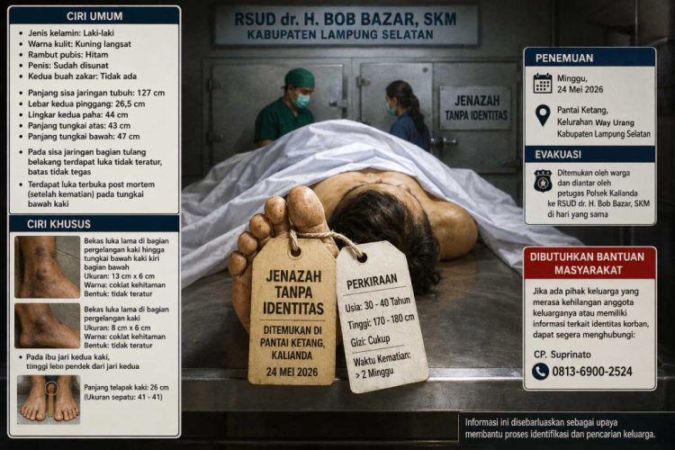 RSUD Bob Bazar Umumkan Penemuan Jenazah Pria Tanpa Identitas di Pantai Ketang